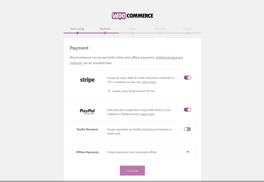 WooCommerce - мастер установки выбор метода оплаты